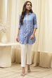 Blue Printed High-Low Short Kurta image number 6
