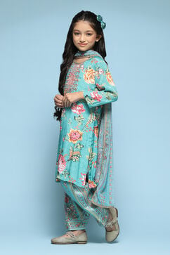 Turquoise Viscose Straight Printed Kurta Salwar Suit Set image number 5