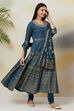 Blue Cotton Anarkali Kurta Churidar Suit Set image number 6