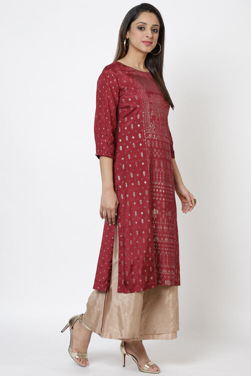 Maroon Viscose Straight Printed Kurta image number 3