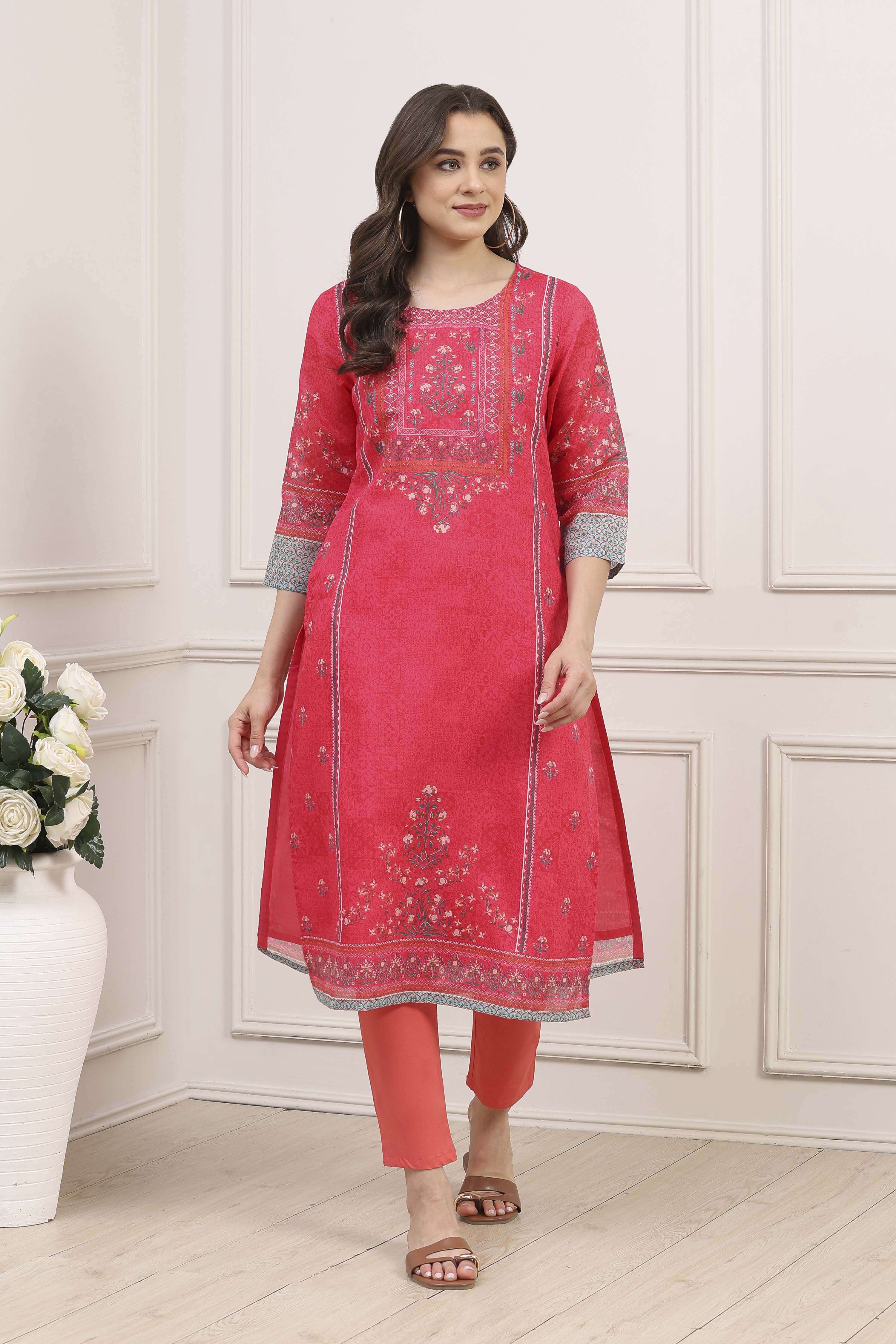 Dark Green A-Line Cotton Kurta image number 6