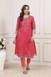 Dark Green A-Line Cotton Kurta image number 6