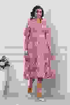 Pink Cotton Ikat Printed Flared Dress image number 4