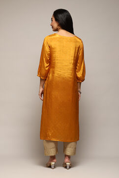 Yellow Viscose Straight Printed Kurta image number 4