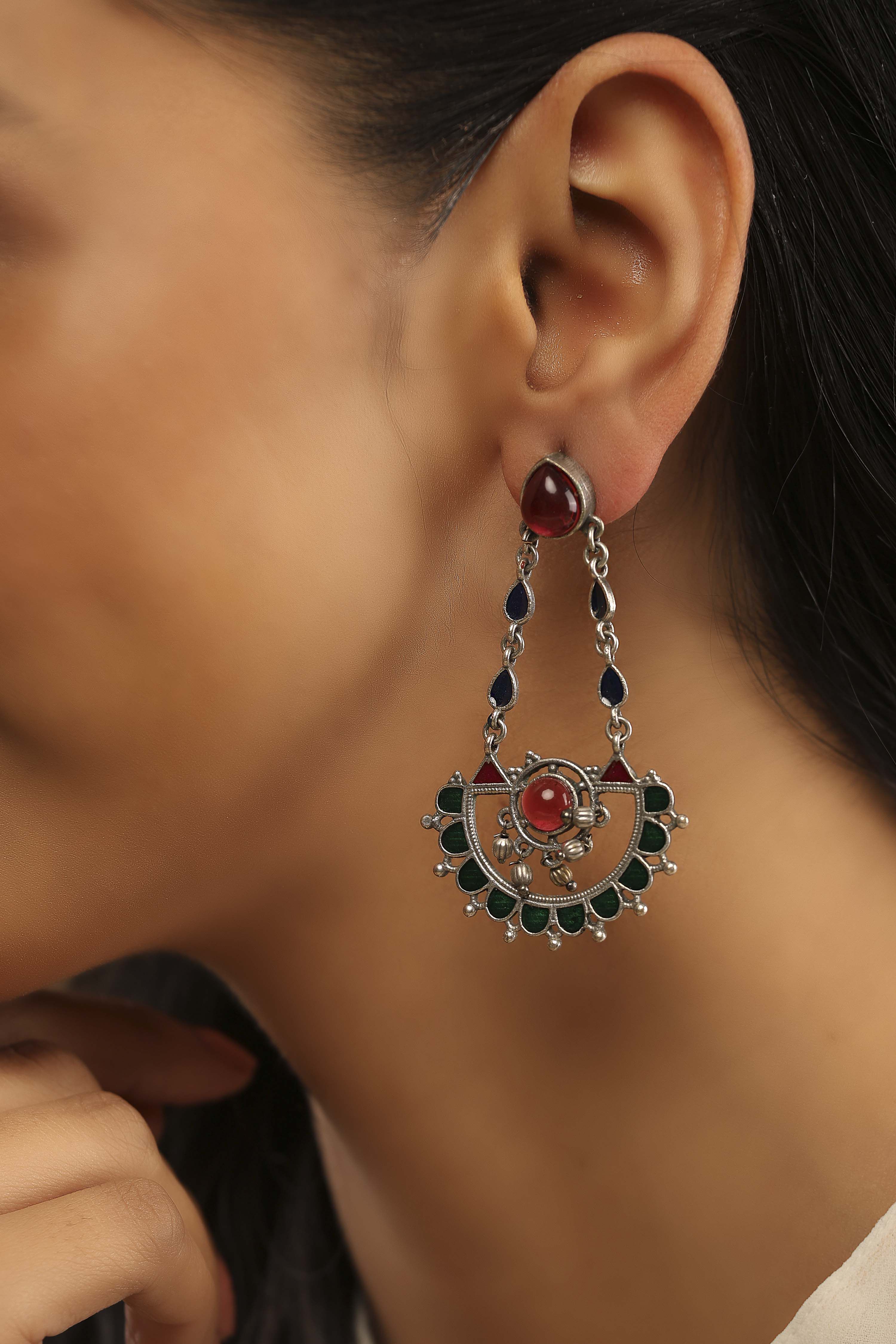 Green Pink Brass Drop & Danglers image number 1