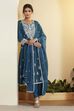 Teal Viscose Rayon Embroidered Anarkali Kurta Set image number 0