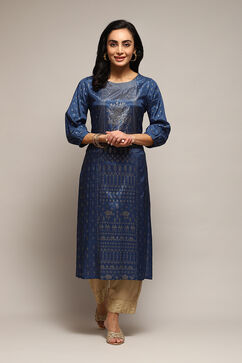 Teal Viscose Straight Printed Kurta image number 0