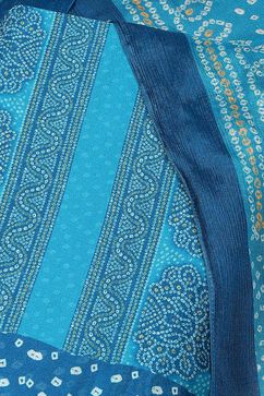 Blue Silk Blend Digital Print Unstitched Suit Set image number 1