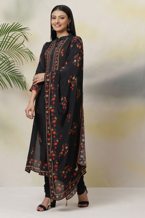 Black Cotton Silk Easy Stitch Suit Set image number 5
