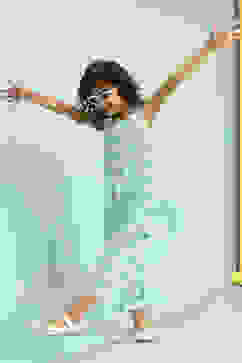 Green and White Cotton A-Line Kurta Set image number 0