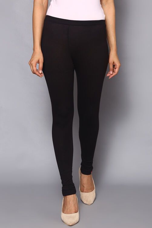 Black Viscose Lycra Solid Leggings image number 0