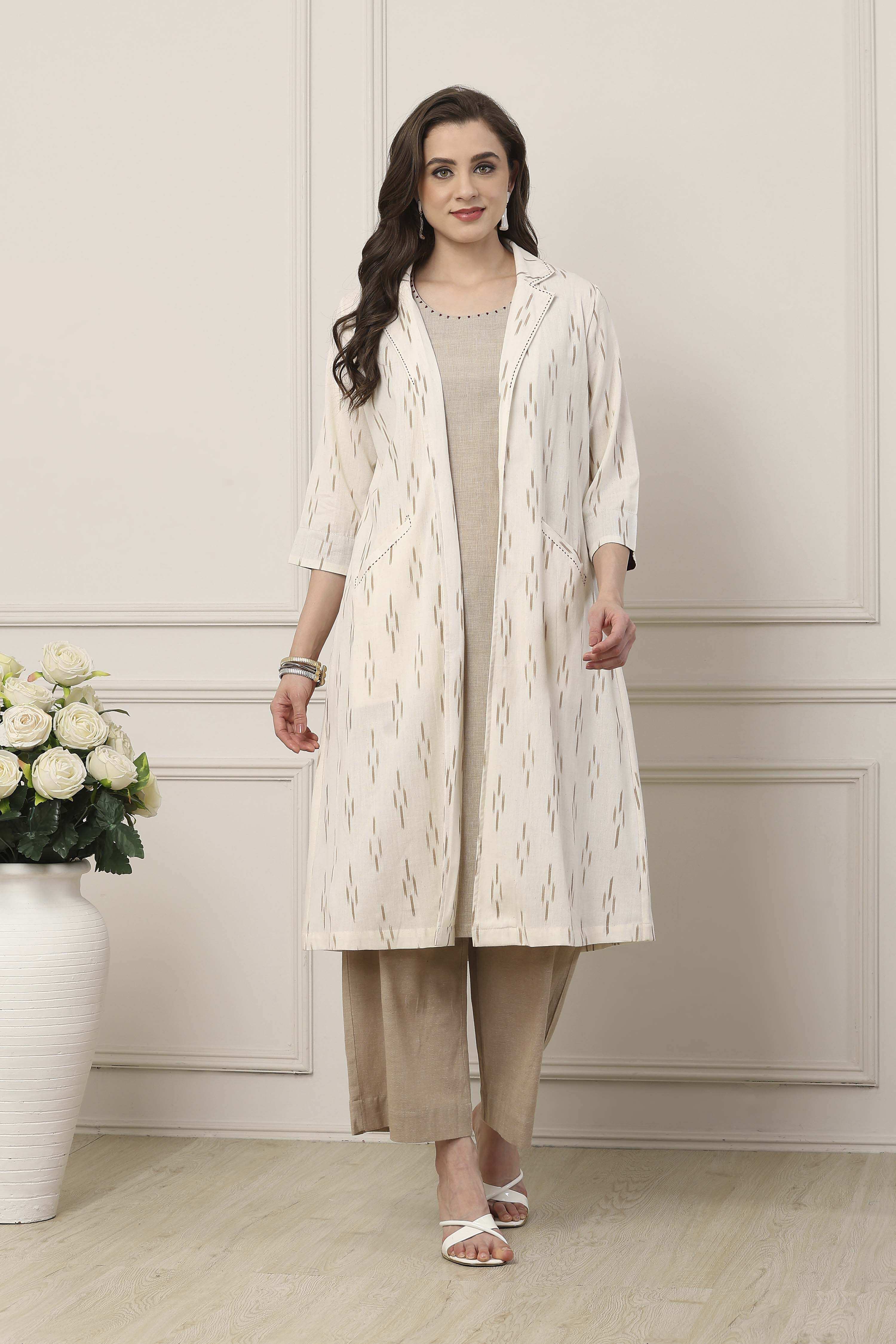 Off White Cotton Regular Fusion Set image number 7