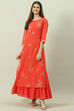 Tomato Red Poly Cotton Printed Kurta Dress