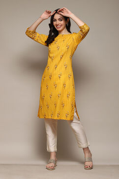 Yellow Cotton Straight Printed Kurta image number 0