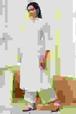 Off-White Embroidered Kalidar Suit Set image number 3