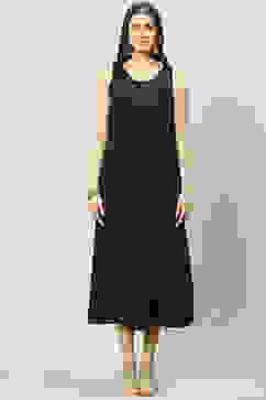 Black Art Silk Front Open 2 Piece Set image number 1