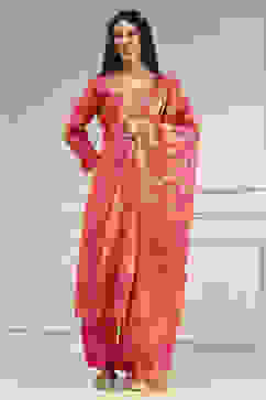 Pink Chanderi Machine Embroidered Unstitched Suit Set image number 1