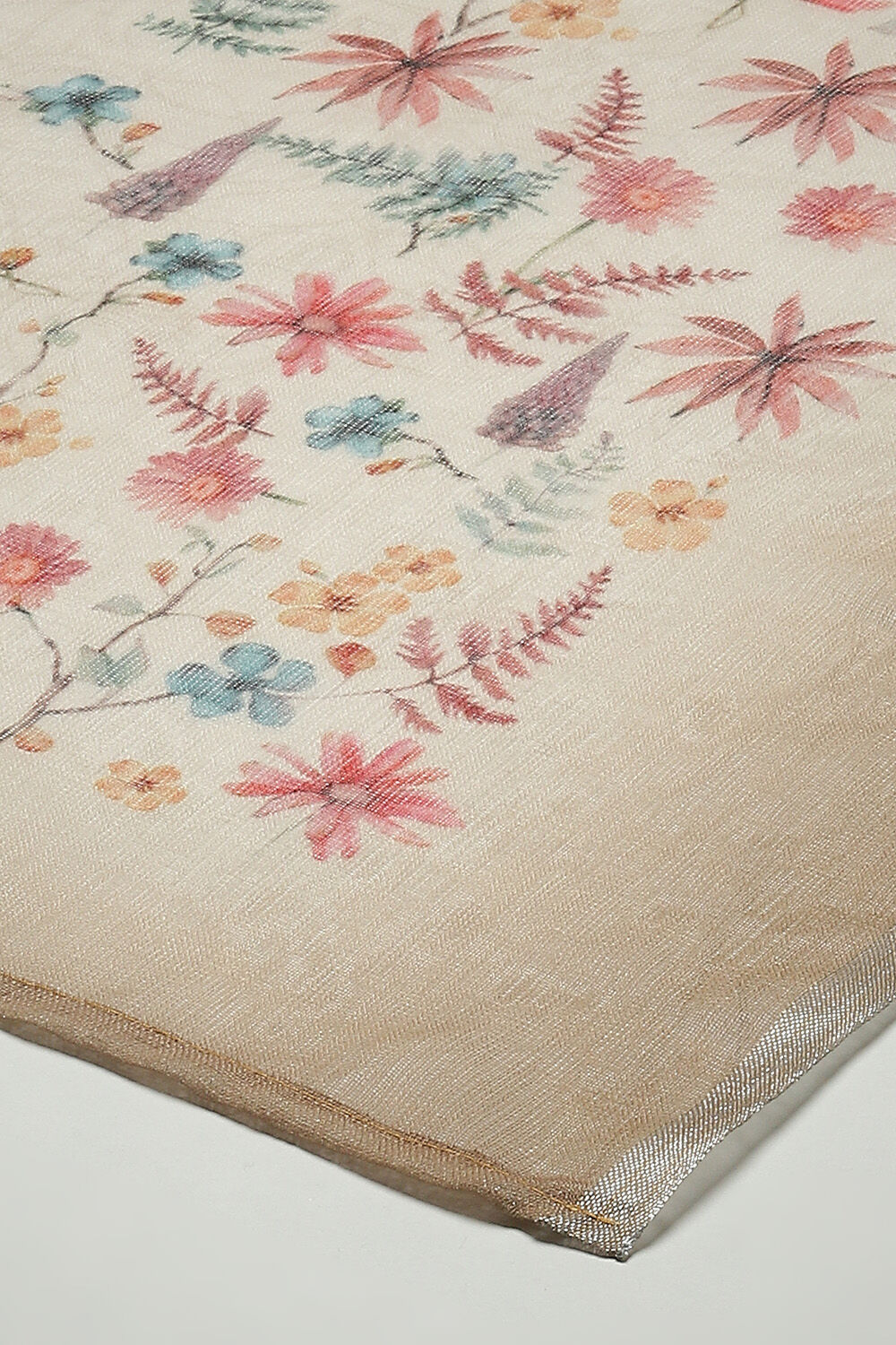 Cream Linen Digital Print Unstitched Suit Set image number 17