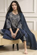 Blue Pure Cotton Printed Straight Suit Set image number 0