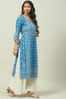 Blue Cotton Straight Kurta image number 3