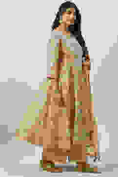 Peach Art Silk Flared Kurta Palazzo Suit Set image number 6