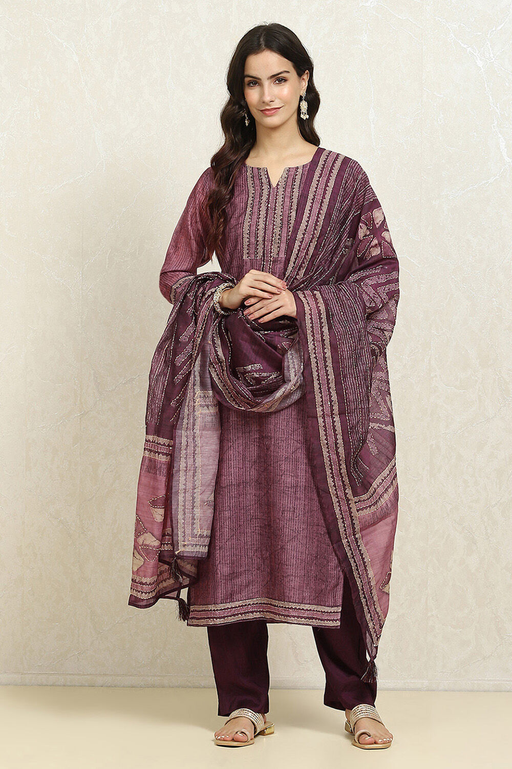 Grey Chanderi Blend Printed Unstitched Suit Set image number 7