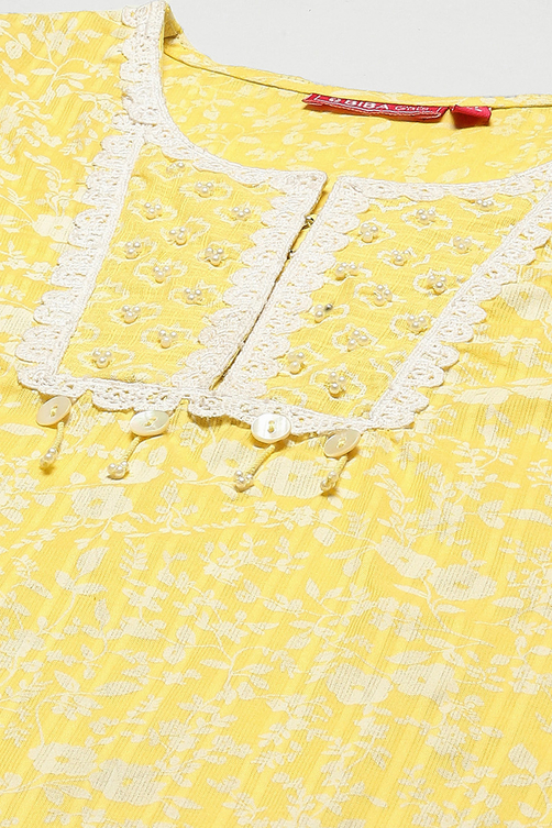 Lemon Yellow Cotton A-Line Kurta Regular Pants 2 Piece Set image number 1