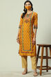 Mustard Cotton Straight Printed Kurta image number 4