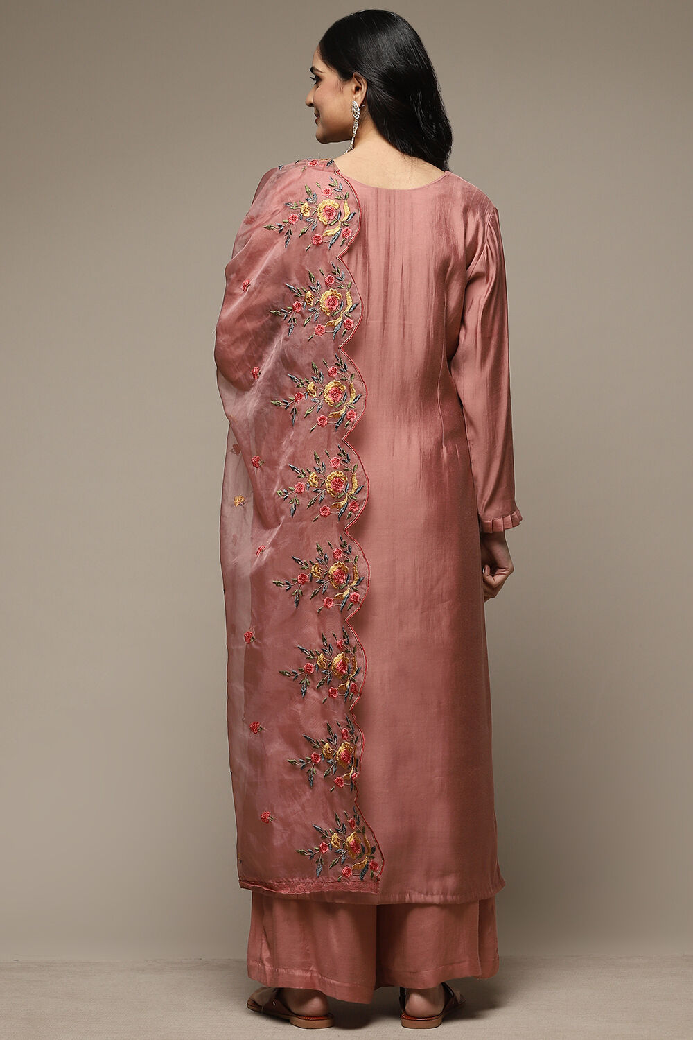 Pink Banarasi Silk Machine Embroidered Unstitched Suit Set image number 3