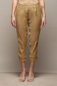 Antique Gold Polyester Slim Yarndyed Pants image number 5