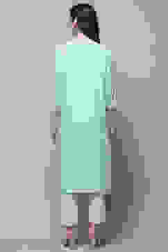 Aqua Blue Cotton Straight Kurta image number 3