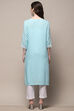 Aqua Blue Cotton Straight Kurta image number 3