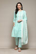 Green Cotton Hand Embroidered Unstitched Suit Set image number 8