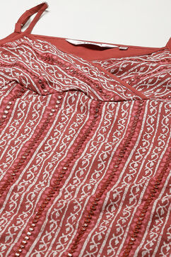 Red Cotton Straight Printed Kurta Sharara Suit Set image number 1
