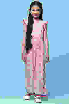Pink Printed Rayon Slub Jumpsuit With Flutter Sleeves image number 5