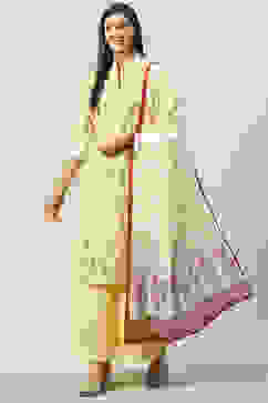 Lemon Cotton Straight Kurta Palazzo Suit Set image number 5