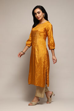 Yellow Viscose Straight Printed Kurta image number 2