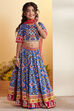 Blue Cotton Printed Kalidar Lehenga Set image number 6