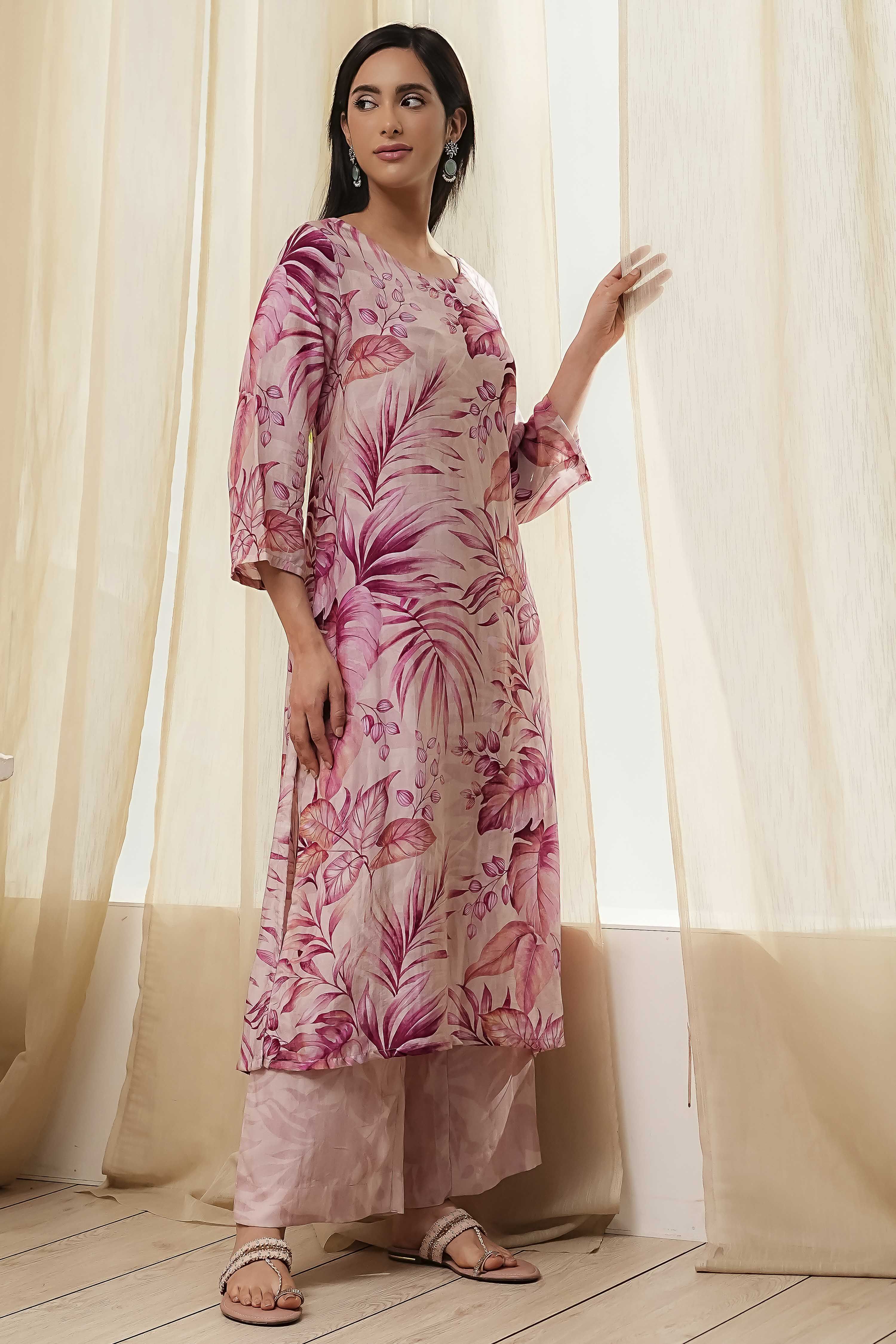 Green Modal Floral Printed Straight Kurta Set image number 6