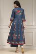 Blue Cotton Printed Anarkali Suit Set image number 4