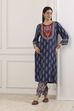 Blue Ethnic Motif Print Straight Suit Set
