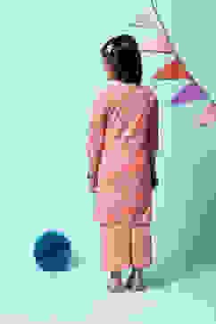 Peach Cotton Straight Printed Kurta image number 4