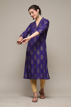 Pink & Purple Rayon Straight Printed Kurta image number 0
