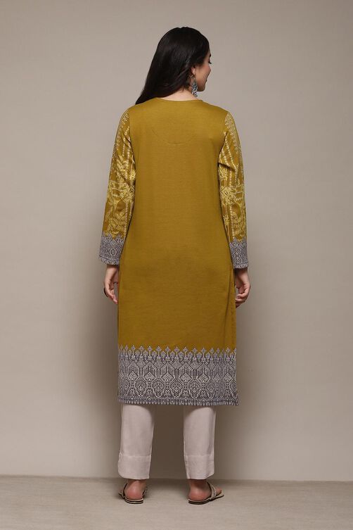 Mustard Poly Cotton Straight Yarndyed Kurta image number 3