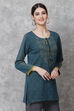 Teal Straight Poly Metallic Short s Yarndyed Kurti image number 3