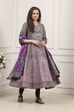 Purple Cotton Printed Anarkali Suit Set image number 7