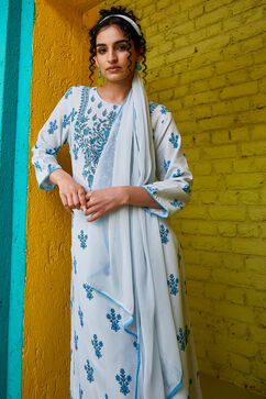Ice Blue Rayon Straight Suit Set image number 4