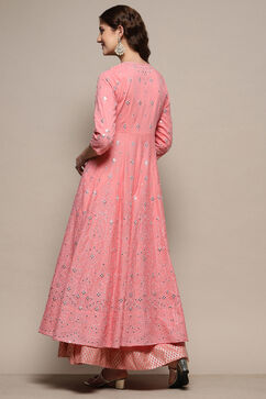 Pink Cotton Anarkali Lehenga Set image number 5