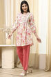 Earthy Blue Cotton Floral Flared Short Kurta image number 1
