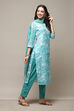 Teal Blue Silk Blend Printed Unstitched Suit Set image number 7